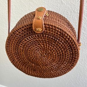 Round Woven Rattan bag Urban Outfitters purse in dark brown